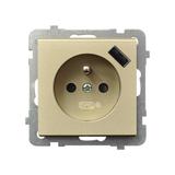 SONATA Gniazdo pojedyncze z uziemieniem z przesłonami torów prądowych, z ładowarką USB - kolor szamp