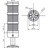 KOLUMNA SYGNALIZACYJNA 70MM KOMPLETNA LED CZERW,ŻÓŁTY,ZIELONY 230VAC