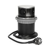 Gniazdo okrągłe wysuwane z blatu 3x250V AC +2xUSB z przewodem 1,5m, INOX
