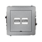DECO Mechanizm ładowarki USB podwójnej 2xUSB A, 15,5W max., 5V, 3.1A, bez pola opisowego srebrny met