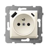 Gniazdo pojedyncze z uziemieniem z ładowarką A+C ARIA ECRU