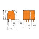 listwa zaciskowa do pł. drukowanych 6-bieg. pomarańczowa raster 2,54 mm /70szt./ WAGO