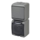 JUNIOR Łącznik schodowy z gniazdem pojedynczym z uziemieniem 2P+Z (klapka dymna; przesłony torów prą