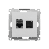 Simon 55 Gniazdo komputerowe podwójne RJ45 kategoria 6 ekranowane z przesłoną przeciwkurzową Alumini