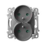 SZAFIR Gniazdo podwójne z uziemieniem z przesłonami torów prądowych, moduł bez ramki - kolor szary m