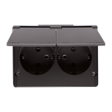 Simon 54 Gniazdo podwójne Schuko n/t IP44 z przesłonami wersja skandynawska 16A z. śrub. antracyt