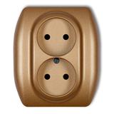 TREND Gniazdo podwójne bez uziemienia 2x2P (przesłony torów prądowych) złoty metalik