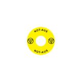 Ex9P1 H S6DE Naklejka wyłącznika awaryjnego z otworem do Ex9P1 H średnica 60mm samoprzylepna żółta DE 106796 NOARK