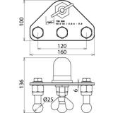 Płyta przyłączenia uziemienia z zaciskiem kołpakowym i 3 kulowymi punktami mocowania fi 25 mm