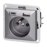 Gniazdo pojedyncze podtynkowe 2P+Z z ładowarką USB A+C Pearl, 16A, 250V, PT-16P/USB, antracyt OR-OE-7705/USBAC/A ORNO