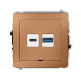 DECO Mechanizm ładowarki USB podwójnej USB C + USB A, 20W max., bez pola opisowego złoty metalik