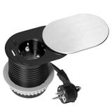 Gniazdo meblowe O6cm, wpuszczane w blat z przesuwną pokrywką, ładowarką USB i przewodem 1,9m, 1x2P+Z