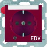 BERKER B.Kwadrat Gniazdo SCHUKO z uziemieniem diodą kontrolną LED i pole opisowe nadruk EDV czerwony