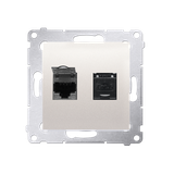 Simon 54 Gniazdo komputerowe podwójne RJ45 kategoria 6 z przesłoną przeciwkurzową kremowy