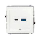 DECO Mechanizm ładowarki USB podwójnej USB C + USB A, 20W max., bez pola opisowego biały mat