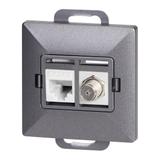 Gniazdo pojed. typu F + Gniazdo 1xRJ45 Cat6 Pearl, TV/F+RJ45/P, antracyt