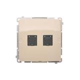 Simon Basic Gniazdo komputerowe RJ45 kategoria 6 podwójne z przesłoną przeciwkurzową . Montaż na łapki lub wkręty beż BM62.01/12 KONTAKT