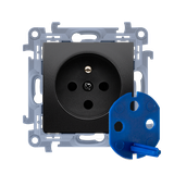 Simon 10 Gniazdo DATA z kluczem uprawniającym 16A z. śrub. czarny