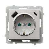 Gniazdo pojedyncze z uziemieniem schuko z ładowarką A+C SONATA SREBRNY MAT
