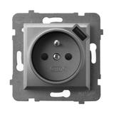 ARIA Gniazdo pojedyncze z uziemieniem z przesłonami torów prądowych, z ładowarką USB - kolor szary m