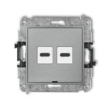 ICON Mechanizm ładowarki USB podwójnej 2xUSB C, 20W max., bez pola opisowego srebrny metalik