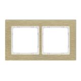 DECO Ramka uniwersalna podwójna - aluminium szczotkowane (ramka: kolor mosiężny; spód: biały) mosięż