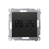 Simon 54 Gniazdo komputerowe podwójne RJ45 kat 6 z przesłoną przeciwkurzową czarny mat