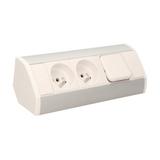 Gniazdo meblowe 2x2P+Z z wyłącznikiem, biało-srebrne OR-GM-9002/W-G ORNO