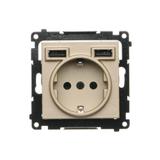 Simon 55 Gniazdo schuko ze zintegrowaną ładowarką 2xUSBA Szampański mat TGSZ1ZUSB2AA.01/144 KONTAKT