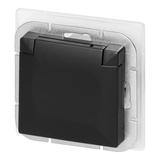 Gniazdo pojedyncze podtynkowe 2P+Z Schuko bryzgoszczelne z klapką Pearl, 16A, 250V, PT-17PH, czarny
