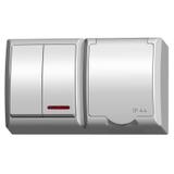 FALA Łącznik dwugrupowy świecznikowy z podświetleniem + gniazdo pojedyncze wieczko w kolorze wyrobu