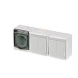 Wyłącznik BETA1, podwójny, świecznikowy z gniazdem BETA1, 2P+Z, IP44, dymnym*