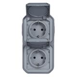 NOWE PLEXO - GNIAZDO SCHUKO 2X2P+Z PIONOWE KOMPLET NATYNKOWY 16A-250V SZARE 069744L LEGRAND