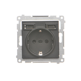 Simon 55 Gniazdo schuko ze zintegrowaną ładowarką 2xUSBA Czarny mat TGSZ1ZUSB2AA.01/149 KONTAKT