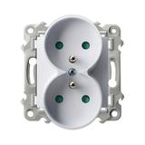 SZAFIR Gniazdo podwójne z uziemieniem z przesłonami torów prądowych, moduł bez ramki - kolor biały