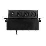 Gniazda wysuwane z blatu z płaskim frezowanym rantem ładowarką USB i przewodem 2m 3 gniazda typ E OR