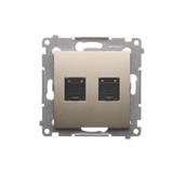 Simon 54 Gniazdo komputerowe podwójne RJ45 kategoria 6 z przesłoną przeciwkurzową złoty mat