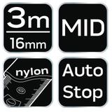 Miara zwijana stalowa 3 m x 16 mm, autostop, zaczep