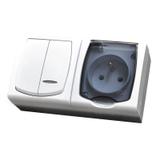 MADERA Zestaw Łącznik dwugrupowy świecznikowy z podświetleniem + Gniazdo pojedyncze wieczko przezroc