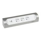 PRZEDŁUŻACZ NAROŻNY 3X2P+Z, USB A+C, BEZ PRZEWODU (WIELOGNIAZDOWY BLOK PRZENOŚNY) - BIAŁY/ALUMINIUM,