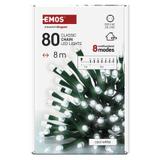 Lampki choinkowe Classic 80 LED 8m zimna biel IP44 8 programów timer D4AC22 EMOS