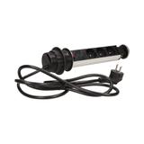 Gniazdo meblowe 3x2P+Z, 2xUSB, wysuwane z blatu 6cm, z blokadą i przewodem 1,8m, INOX