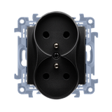 Simon 10 Gniazdo podwójne z/u z. śrub. czarny mat