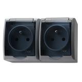 FALA Gniazdo podwójne z uziemieniem wieczko przezroczyste - kolor popiel