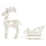 Dekoracje -  50 LED renifer z saniami, 47 cm, złoty, 3x AA  ciepła biel, IP20, timer