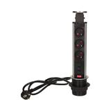 Gniazdo meblowe 3x2P+Z, 2xUSB, wysuwane z blatu 6cm, z blokadą i przewodem 1,8m, INOX