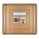 FLEXI Gniazdo antenowe poj. typu F (SAT) + gniazdo komp. poj. 1xRJ45, kat. 5e, 8-stykowe złoty metal