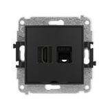MINI Mechanizm gniazda pojedynczego HDMI 2.0 + gniazda komp. poj. 1xRJ45, kat. 5e, 8-stykowy, bez po