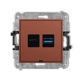 MINI Mechanizm ładowarki USB podwójnej USB C + USB A, 20W max., bez pola opisowego terakota