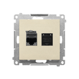 Simon 55 Gniazdo komputerowe podwójne RJ45 kategoria 6 z przesłoną przeciwkurzową Szampański mat